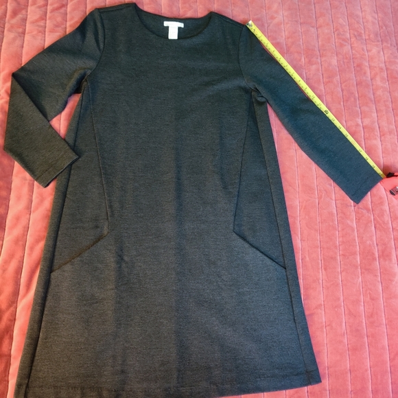 H&M Double Lined Smart Casual Long Sleeve Crewneck Grey Dress - Picture 4 of 6